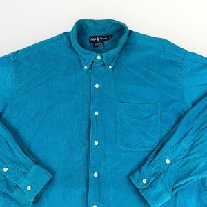 Vtg Ralph Lauren Marlowe Corduroy Mens Rare Teal Button Down Long Sleeve Shirt